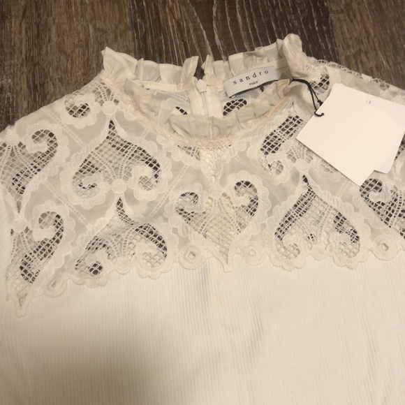NWT Sandro Paris Alina Victorian Ribbed Top Ecru 2 - Picture 3 of 9